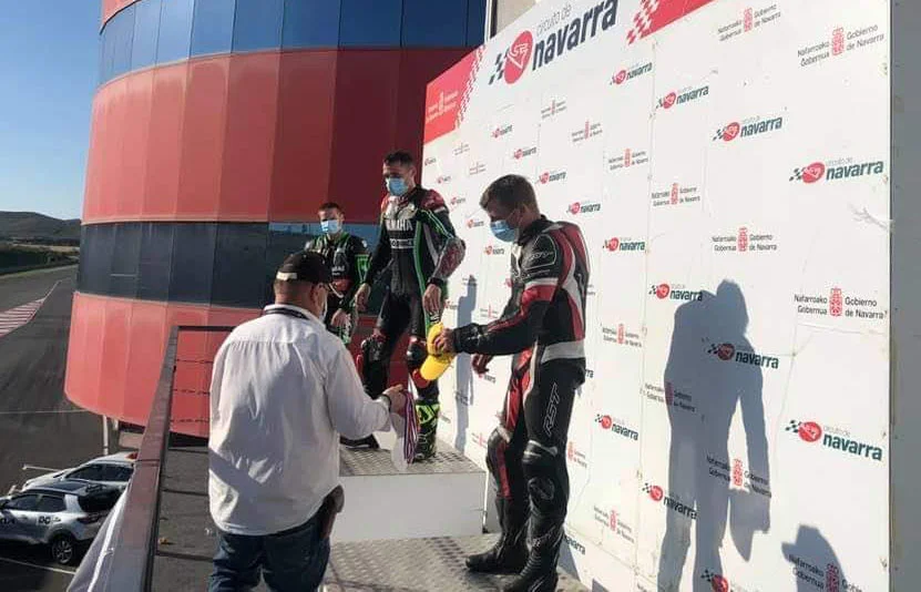 on the podium at Navarra